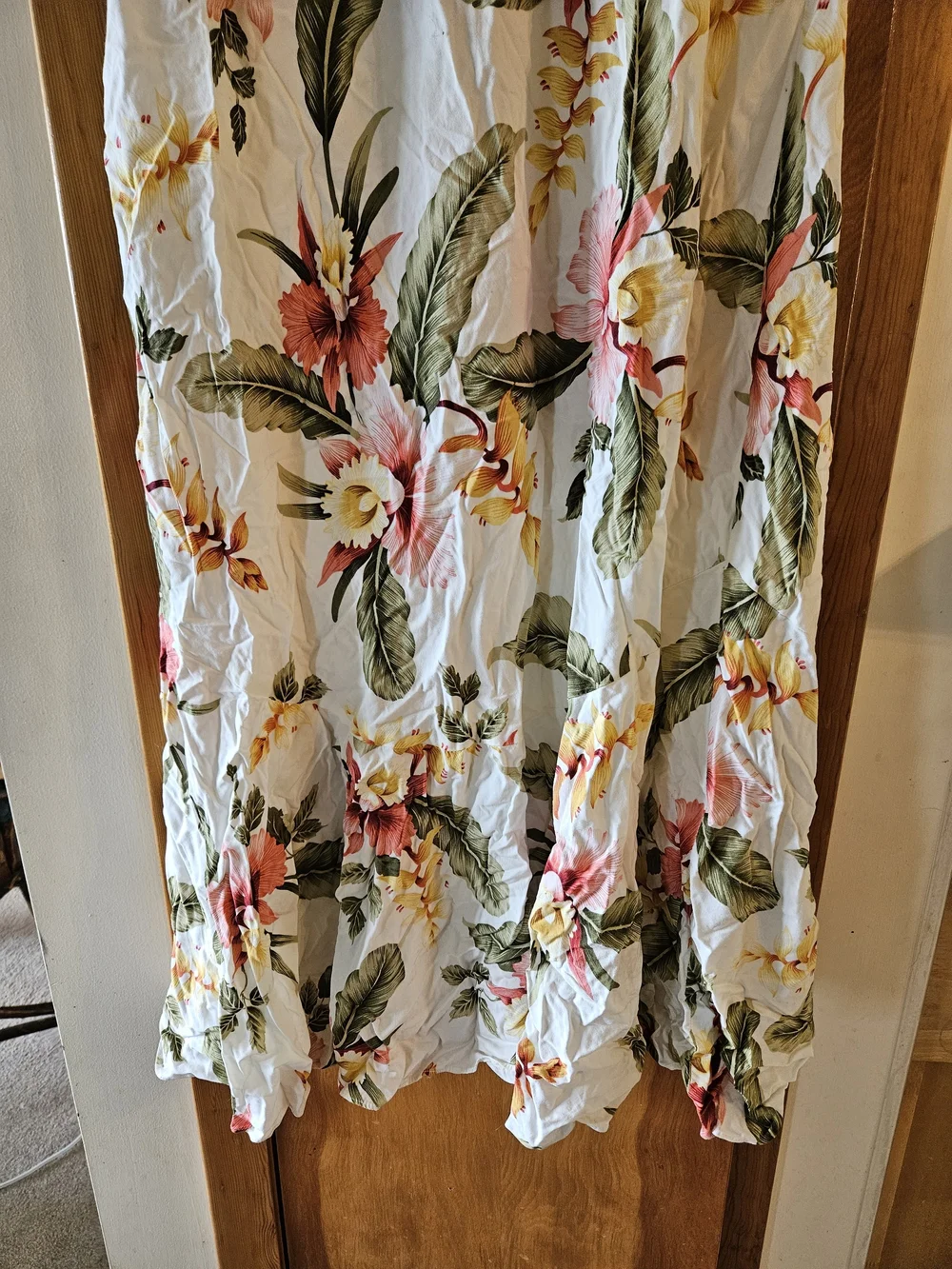 White Floral Midi Dress with Pink & Yellow Blooms Two Palms.Dress